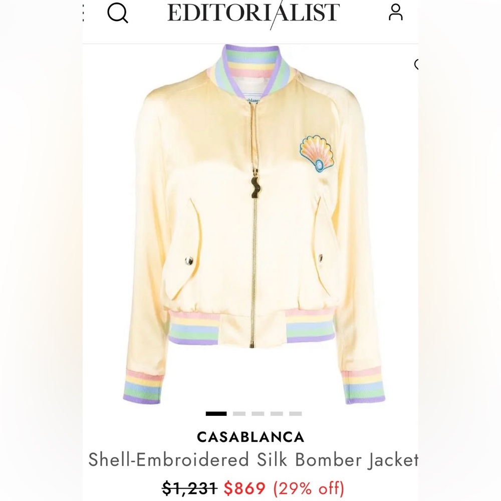 Casablanca SHELL-EMBROIDERED SILK BOMBER JACKET IN YELLOW. Small. Excellent.